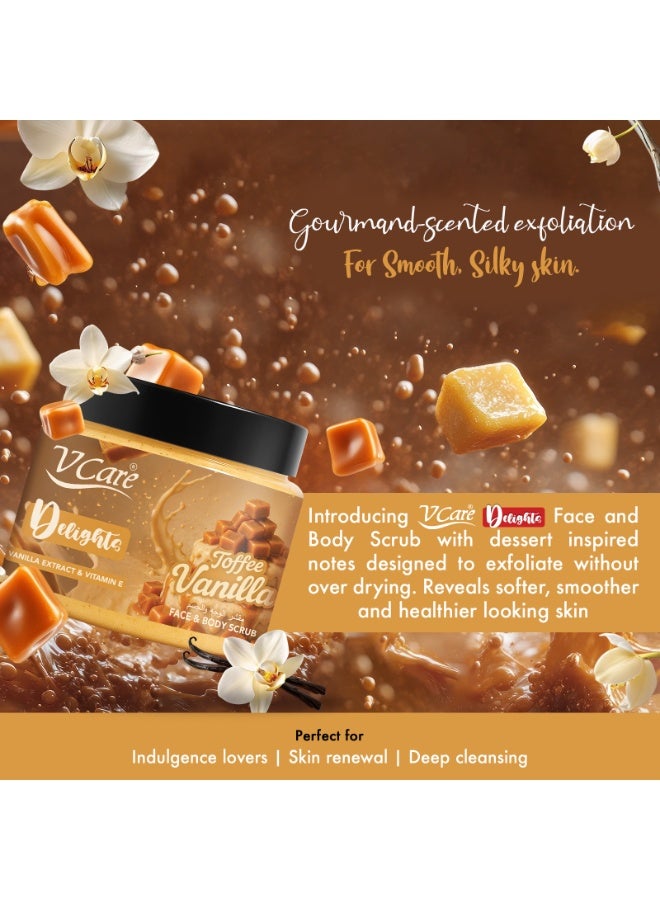 VCare V Care Delight Toffee Vanilla Face & Body Scrub 500ML - Gentle Exfoliating, Deep Cleansing, Gourmand Fragrance - Image 3